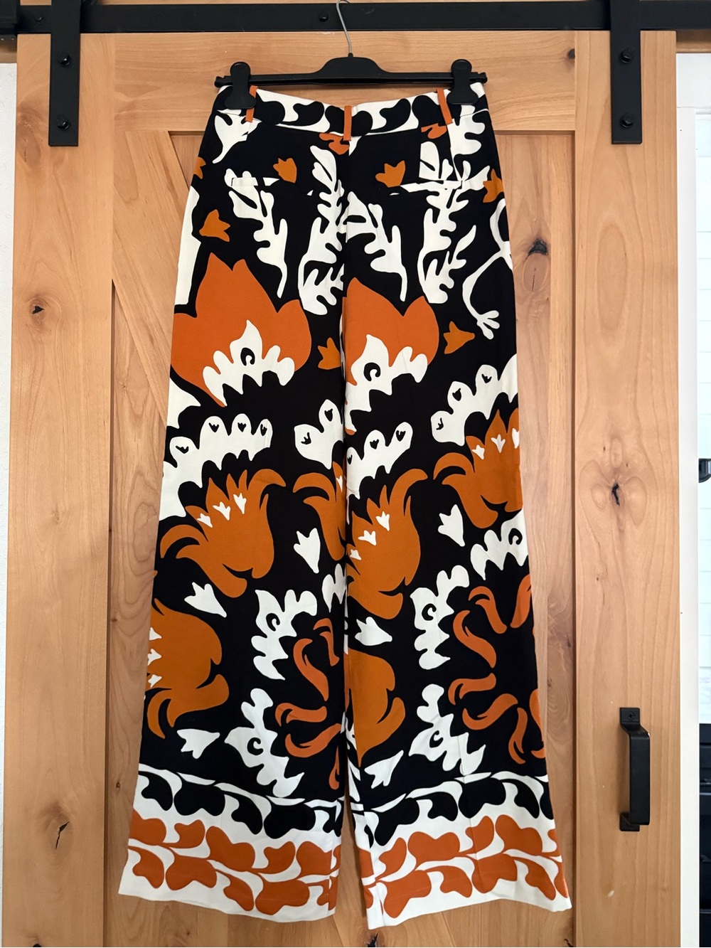 Zara Wide-Leg Floral Abstract Trousers, Black, White & Rust, Printed Pant,S, NWT - Picture 3 of 5